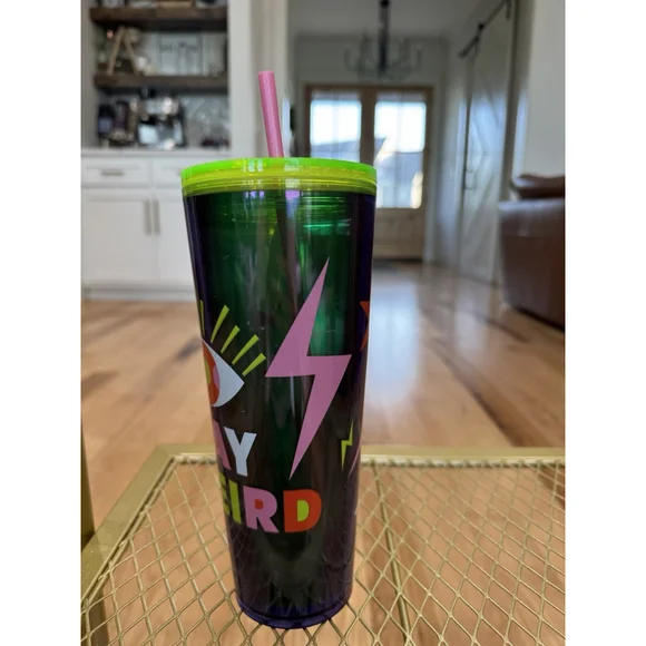 Starbucks 2023 Stay Weird EVIL EYE Neon Lime Green Venti 24Oz Cold Cup Used T4 - Picture 2 of 7